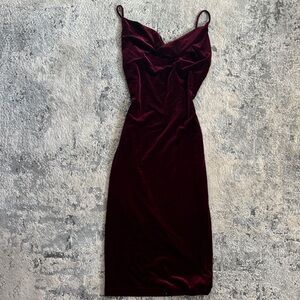 Sexy spaghetti strap cowl neck Burgundy Velvet Dress